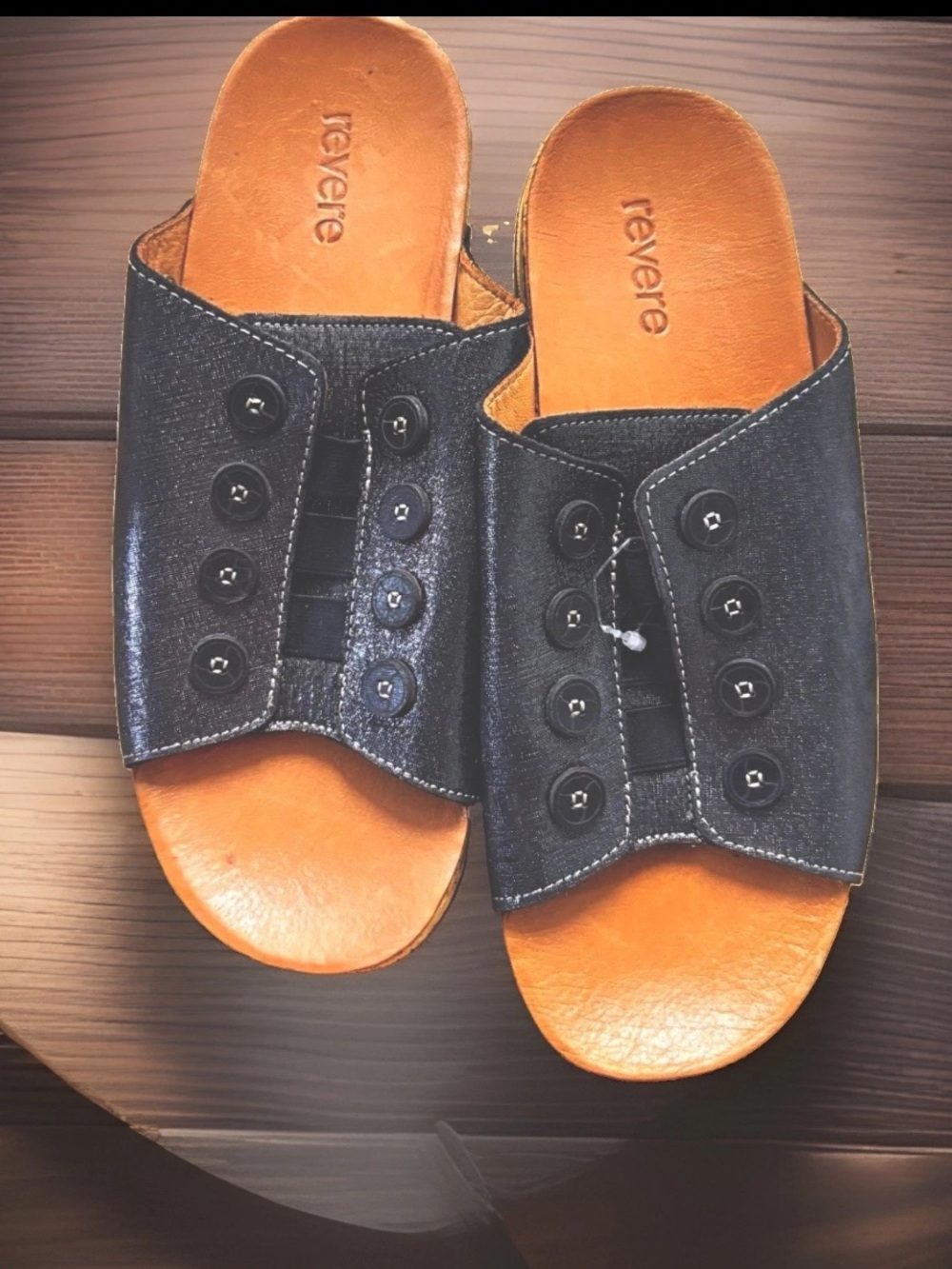 Revere Black Leather Slide
SandalsChunky Sole Slip On Rubber
Sole Women's EU 39
